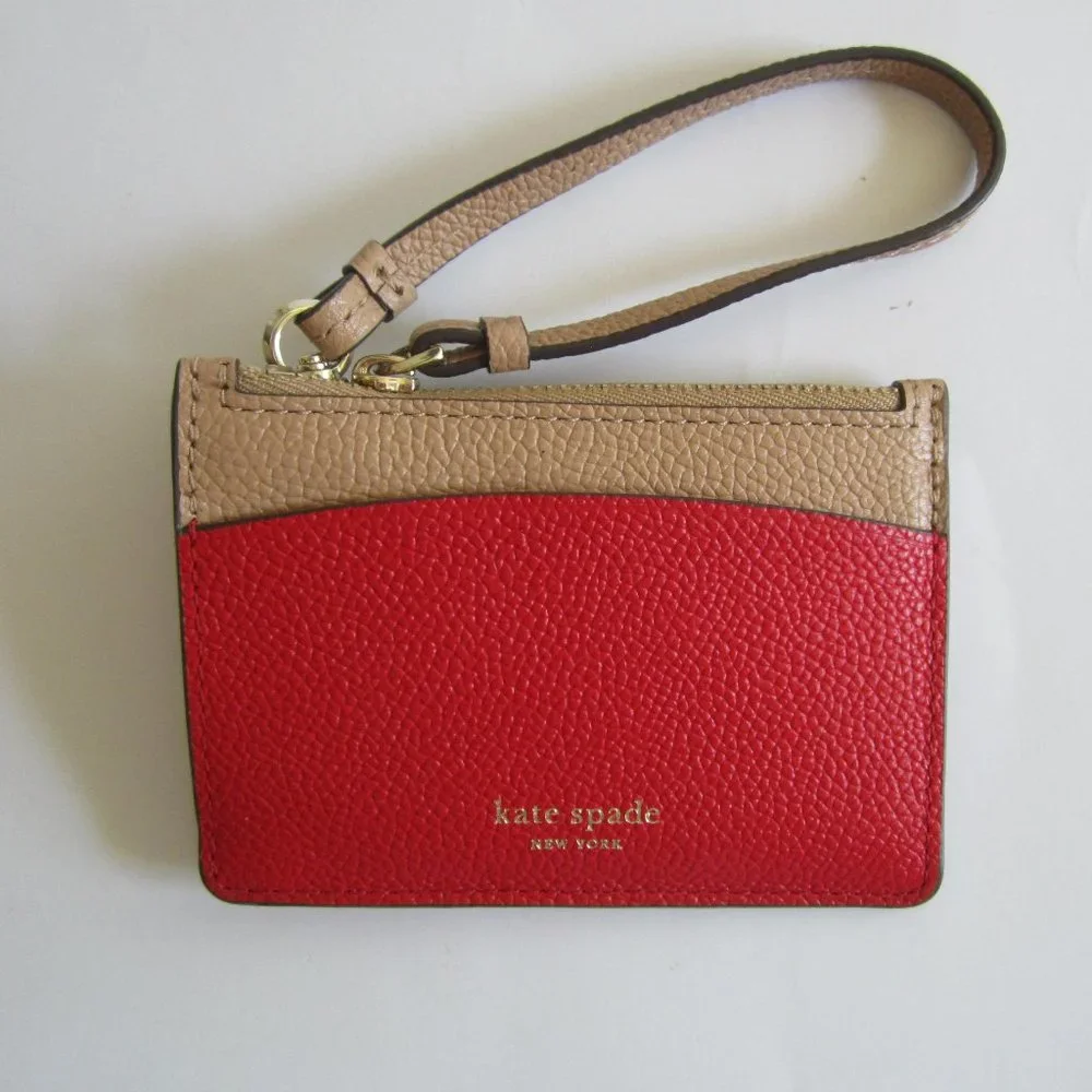 Kate Spade New York Red Wristlet Coins Purse Card Keychain Wallet Bag Women - Picture 2 of 5